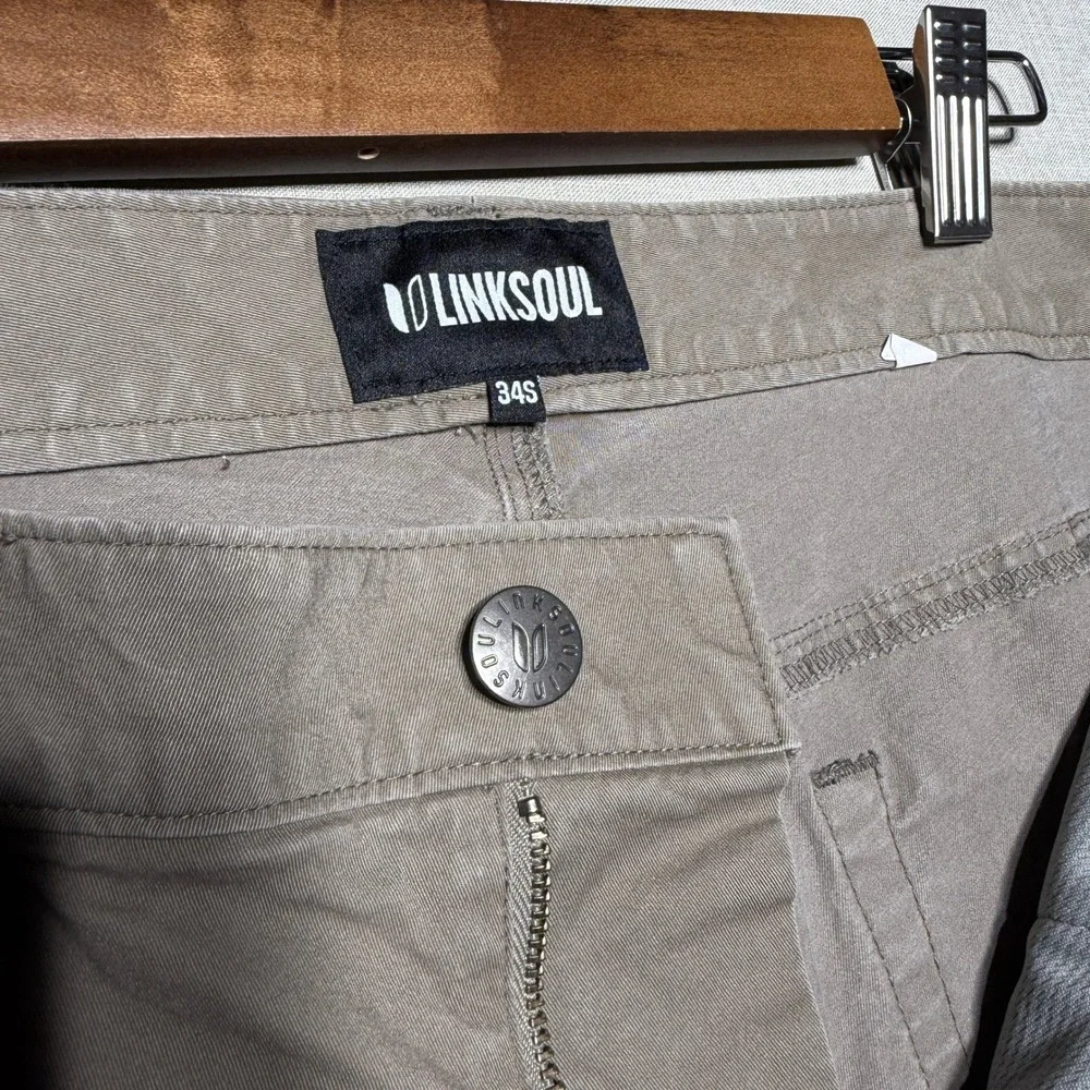 Linksoul Pants Men 34Sx30 Brown Solid Straight LS6168 Golf Chino Tencel Stretch